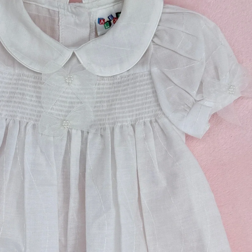 Alexis USA Christening Baptism Gown Baby Girl 6-10 Months White Eyelet Smocking